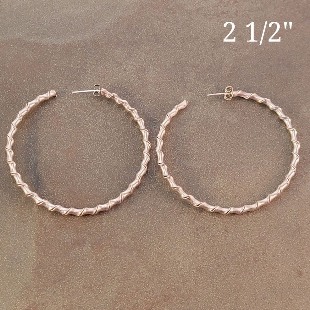 Sterling Large 2 1/2" Round Twist Hoop Statement Earrings